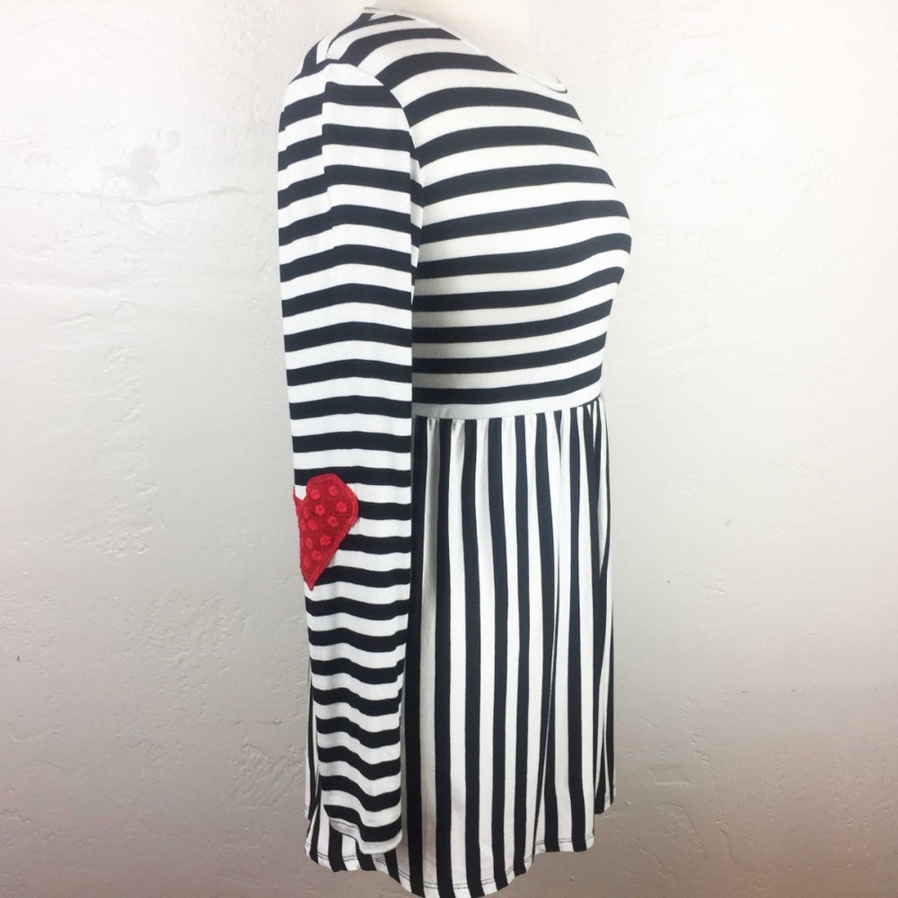 Babydoll Striped LS Tunic Top Red Heart Elbows S - Picture 4 of 8